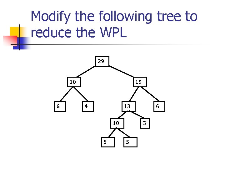 Modify the following tree to reduce the WPL 29 10 6 19 4 13