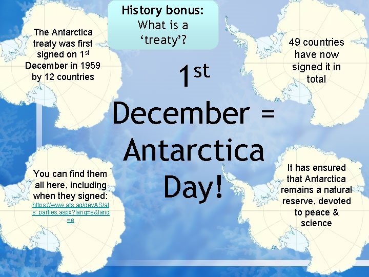 The Antarctica treaty was first signed on 1 st December in 1959 by 12