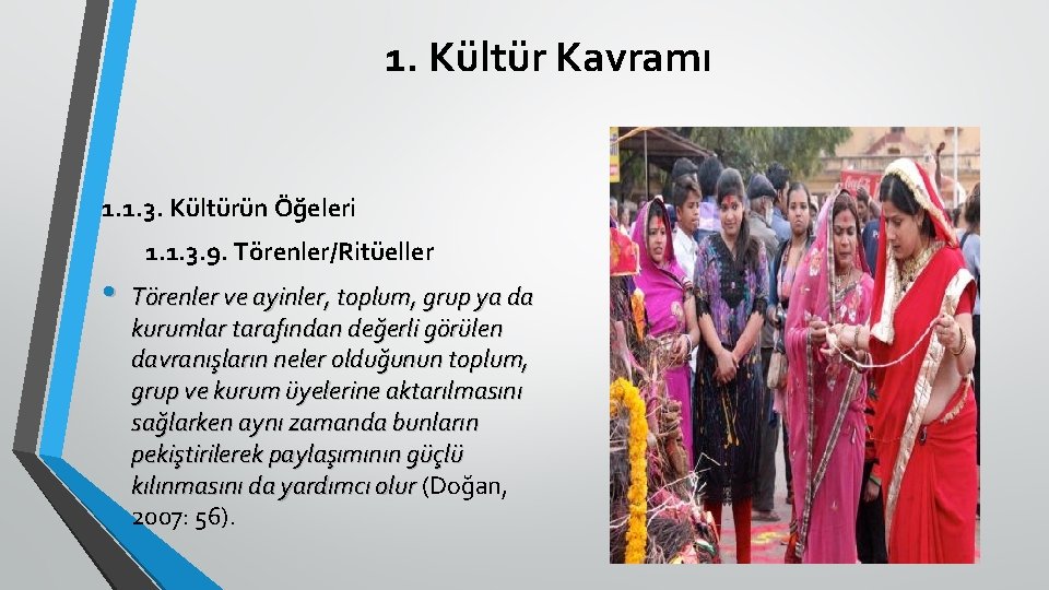 1. Kültür Kavramı 1. 1. 3. Kültürün Öğeleri 1. 1. 3. 9. Törenler/Ritüeller •