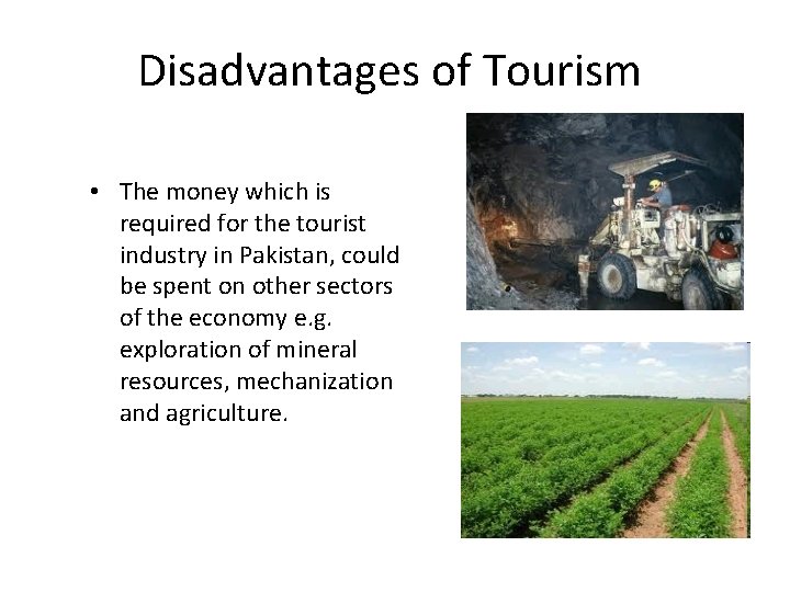 Disadvantages of Tourism • The money which is required for the tourist industry in