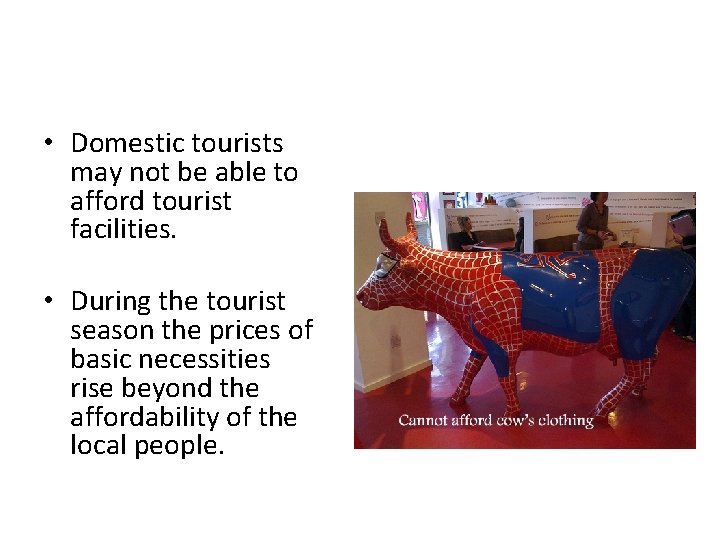  • Domestic tourists may not be able to afford tourist facilities. • During