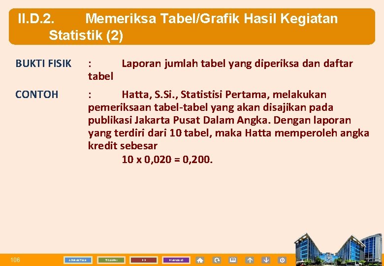 II. D. 2. Memeriksa Tabel/Grafik Hasil Kegiatan Statistik (2) BUKTI FISIK : Laporan jumlah