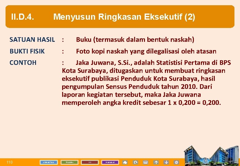 II. D. 4. Menyusun Ringkasan Eksekutif (2) SATUAN HASIL : Buku (termasuk dalam bentuk