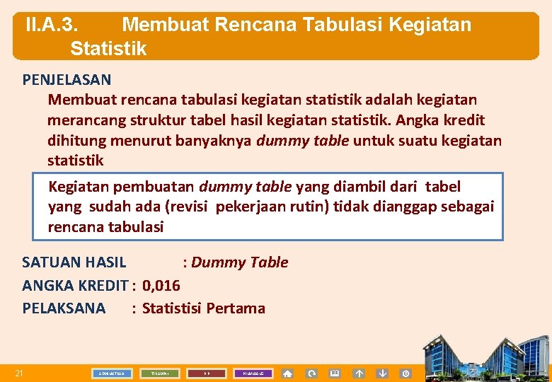 II. A. 3. Membuat Rencana Tabulasi Kegiatan Statistik PENJELASAN Membuat rencana tabulasi kegiatan statistik