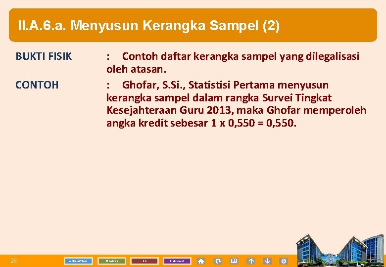 II. A. 6. a. Menyusun Kerangka Sampel (2) BUKTI FISIK CONTOH 28 ADMINISTRASI :