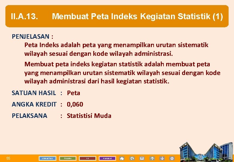 II. A. 13. Membuat Peta Indeks Kegiatan Statistik (1) PENJELASAN : Peta Indeks adalah