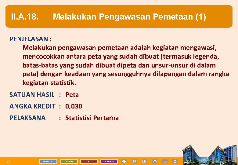 II. A. 18. Melakukan Pengawasan Pemetaan (1) PENJELASAN : Melakukan pengawasan pemetaan adalah kegiatan