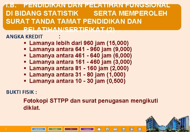 I. B. PENDIDIKAN DAN PELATIHAN FUNGSIONAL DI BIDANG STATISTIK SERTA MEMPEROLEH SURAT TANDA TAMAT
