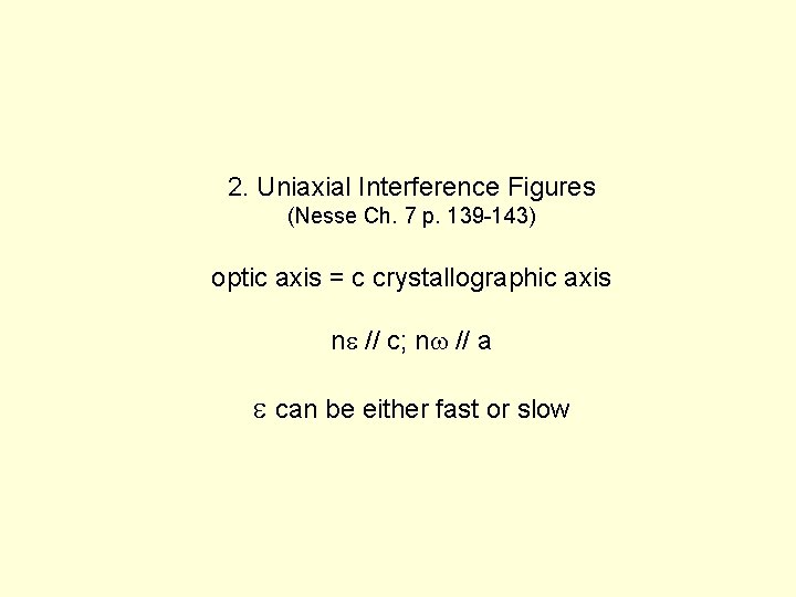 2. Uniaxial Interference Figures (Nesse Ch. 7 p. 139 -143) optic axis = c 2. Uniaxial Interference Figures (Nesse Ch. 7 p. 139 -143) optic axis = c