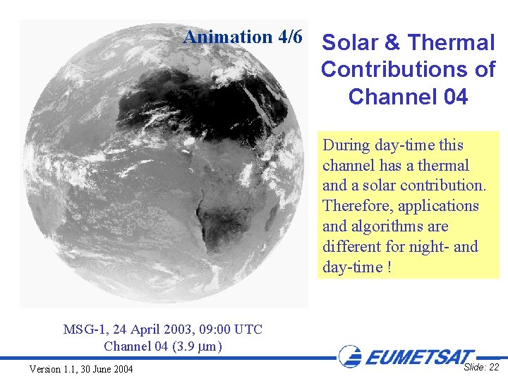 Animation 4/6 Solar & Thermal Contributions of Channel 04 During day-time this channel has