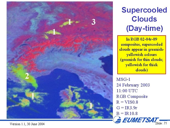 1 3 1 Supercooled Clouds (Day-time) In RGB 02 -04 r-09 composites, supercooled clouds