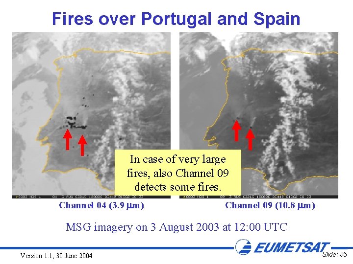 Fires over Portugal and Spain In case of very large fires, also Channel 09