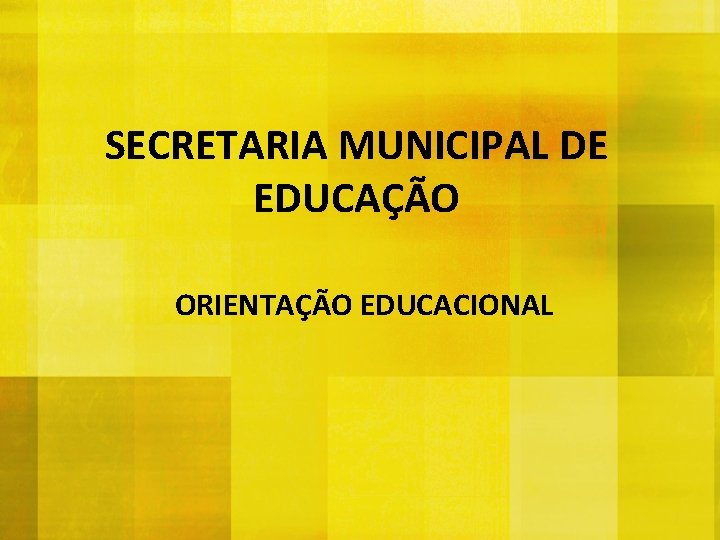 SECRETARIA MUNICIPAL DE EDUCAÇÃO ORIENTAÇÃO EDUCACIONAL 