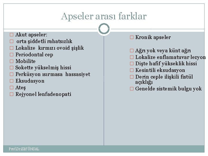 Apseler arası farklar � Akut apseler: � orta şiddetli rahatsızlık � Lokalize kırmızı ovoid