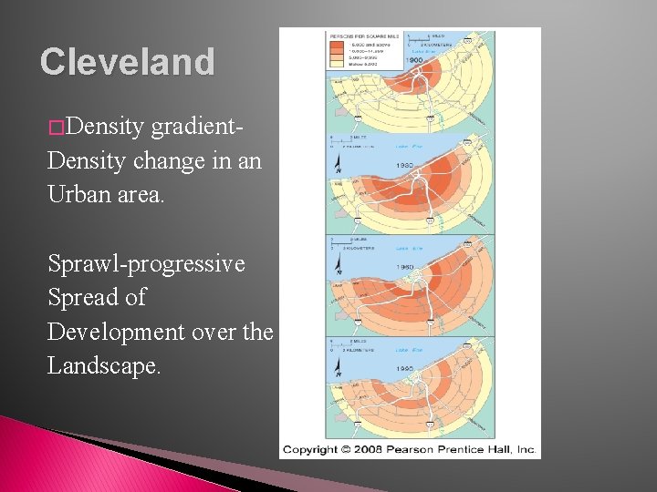 Cleveland � Density gradient. Density change in an Urban area. Sprawl-progressive Spread of Development