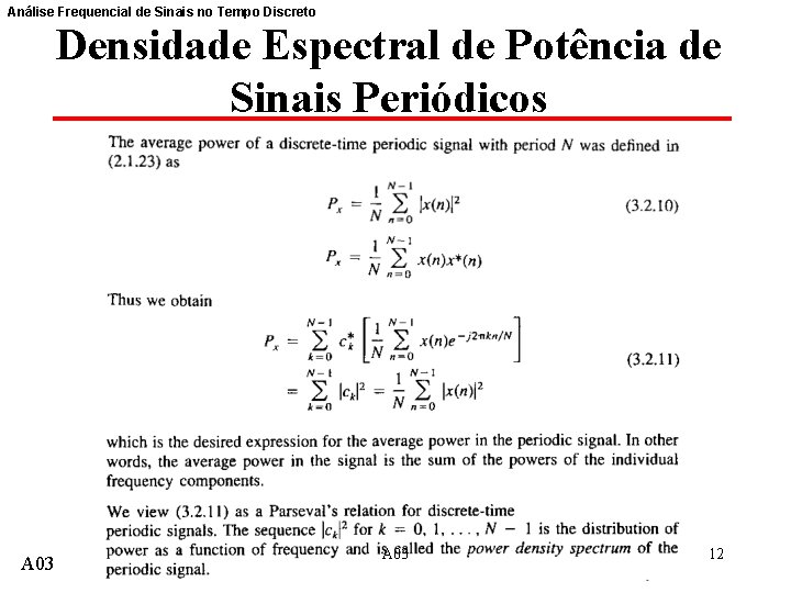 Análise Frequencial de Sinais no Tempo Discreto Densidade Espectral de Potência de Sinais Periódicos