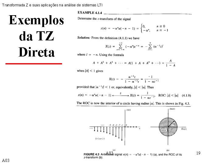 Transformada Z e suas aplicações na análise de sistemas LTI Exemplos da TZ Direta