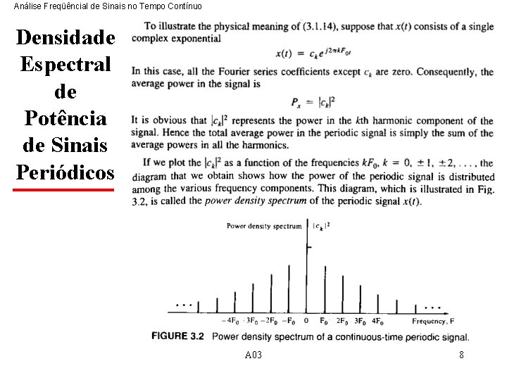 Análise Freqüêncial de Sinais no Tempo Contínuo Densidade Espectral de Potência de Sinais Periódicos