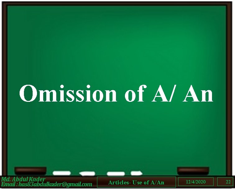 Omission of A/ An Articles- Use of A/An 12/4/2020 22 