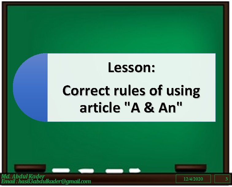 Lesson: Correct rules of using article "A & An" 12/4/2020 3 