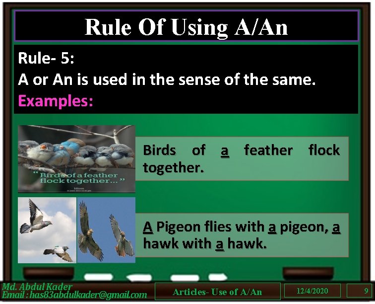 Rule Of Using A/An Rule- 5: A or An is used in the sense