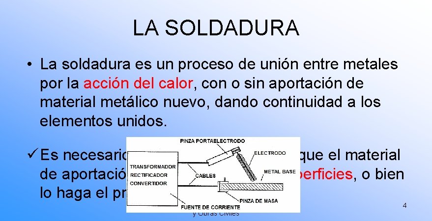 LA SOLDADURA • La soldadura es un proceso de unión entre metales por la