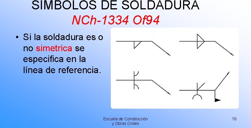 SÍMBOLOS DE SOLDADURA NCh-1334 Of 94 • Si la soldadura es o no simetrica