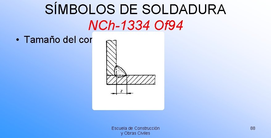 SÍMBOLOS DE SOLDADURA NCh-1334 Of 94 • Tamaño del cordón. Escuela de Construcción y