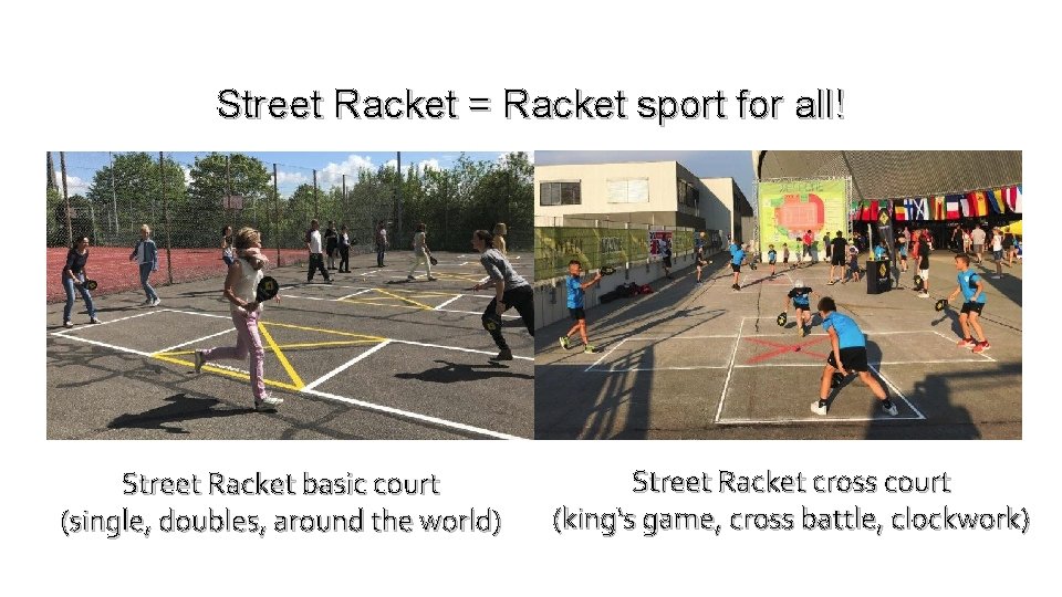 Street Racket = Racket sport for all! Street Racket basic court (single, doubles, around