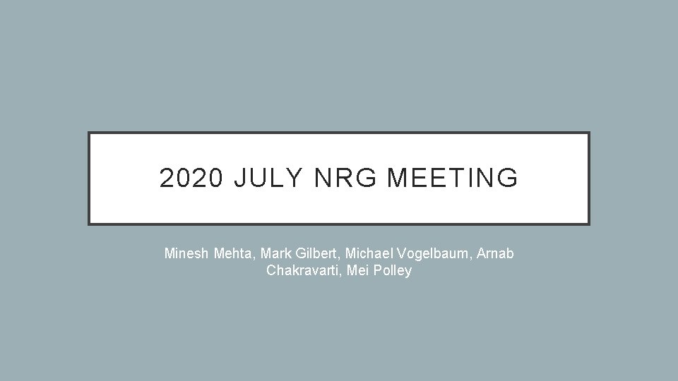 2020 JULY NRG MEETING Minesh Mehta, Mark Gilbert, Michael Vogelbaum, Arnab Chakravarti, Mei Polley