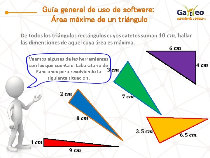 Guía general de uso de software: Área máxima de un triángulo Veamos algunas de