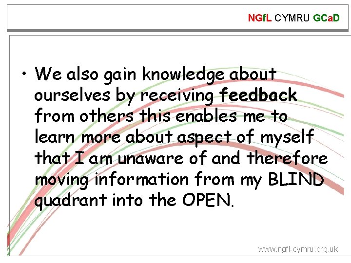 NGf. L CYMRU GCa. D • We also gain knowledge about ourselves by receiving