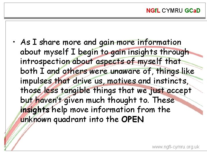 NGf. L CYMRU GCa. D • As I share more and gain more information