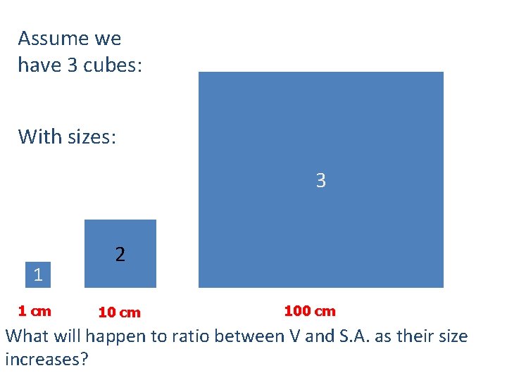 Assume we have 3 cubes: With sizes: 3 1 1 cm 2 10 cm