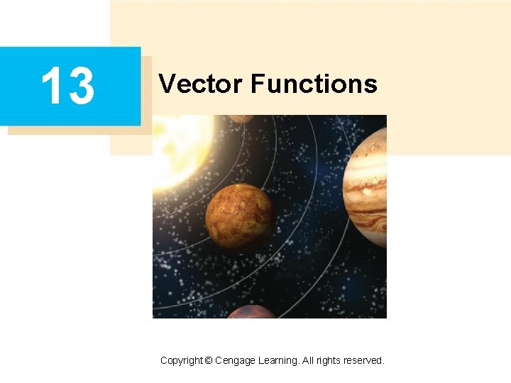13 Vector Functions Copyright © Cengage Learning. All rights reserved. 