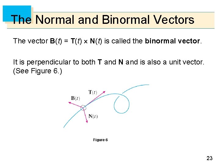 The Normal and Binormal Vectors The vector B(t) = T(t) N(t) is called the
