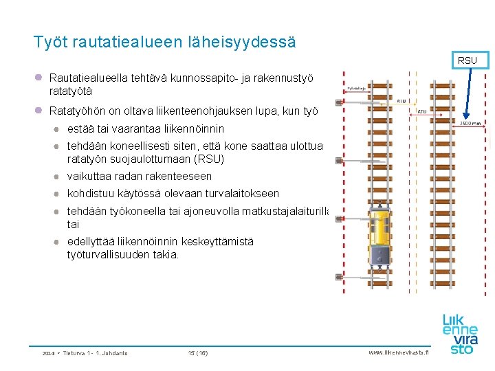 Työt rautatiealueen läheisyydessä RSU ● Rautatiealueella tehtävä kunnossapito- ja rakennustyö ratatyötä ● Ratatyöhön on