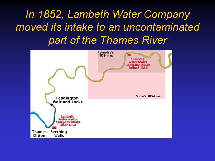 In 1852, Lambeth Water Company moved its intake to an uncontaminated part of the