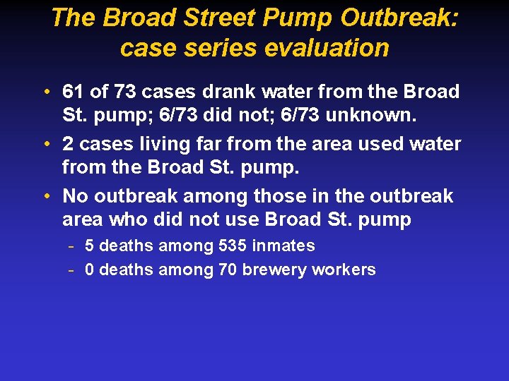 The Broad Street Pump Outbreak: case series evaluation • 61 of 73 cases drank