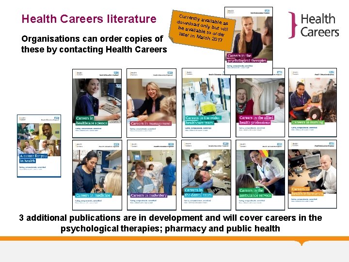 Health Careers literature Organisations can order copies of these by contacting Health Careers Curren