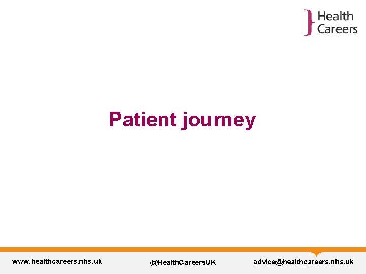 Patient journey www. healthcareers. nhs. uk @Health. Careers. UK advice@healthcareers. nhs. uk 