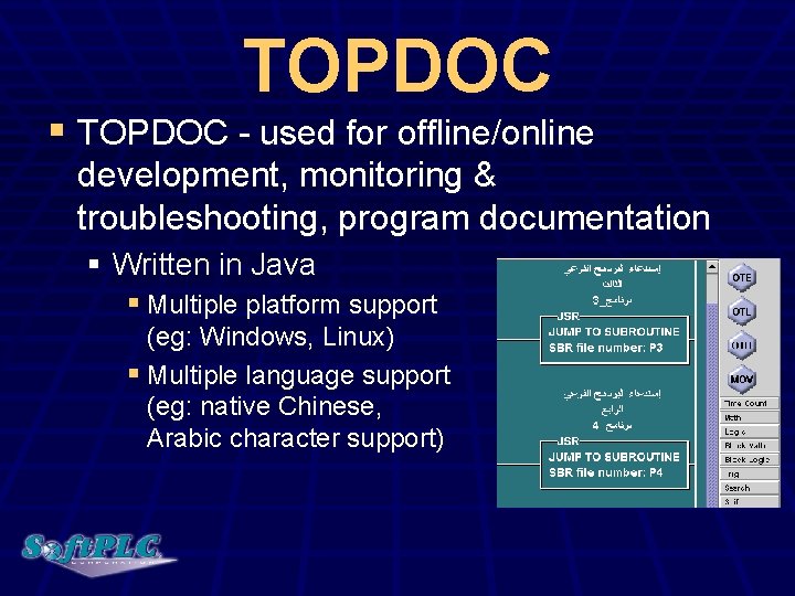 TOPDOC § TOPDOC - used for offline/online development, monitoring & troubleshooting, program documentation §