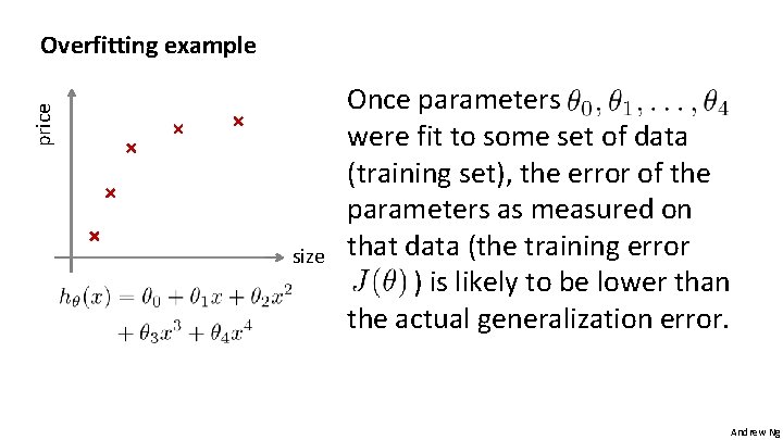 price Overfitting example size Once parameters were fit to some set of data (training