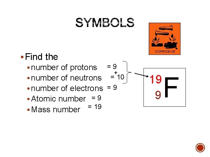 § Find the § number of protons = 9 + § number of neutrons