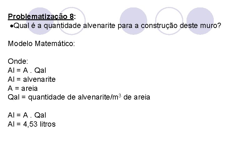 Problematização 8: Qual é a quantidade alvenarite para a construção deste muro? Modelo Matemático: