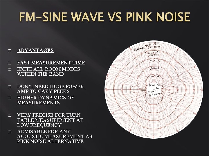 FM-SINE WAVE VS PINK NOISE � ADVANTAGES � FAST MEASUREMENT TIME EXITE ALL ROOM FM-SINE WAVE VS PINK NOISE � ADVANTAGES � FAST MEASUREMENT TIME EXITE ALL ROOM
