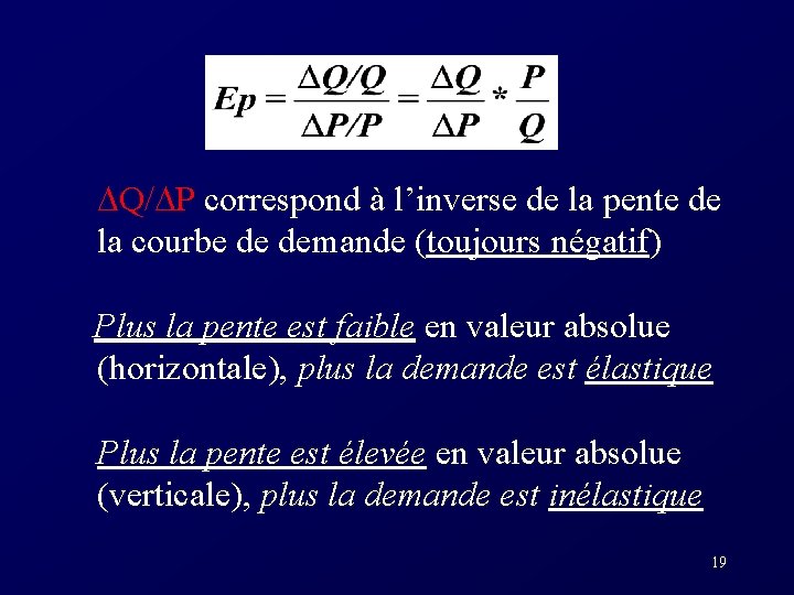  Q/ P correspond à l’inverse de la pente de la courbe de demande