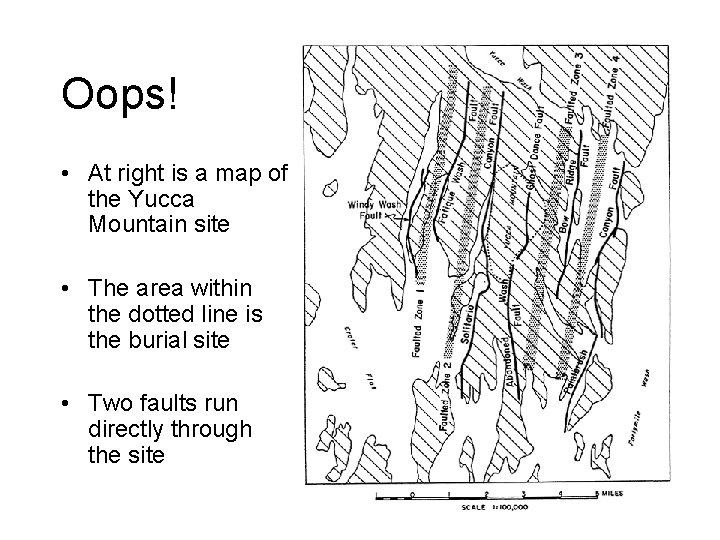 Oops! • At right is a map of the Yucca Mountain site • The