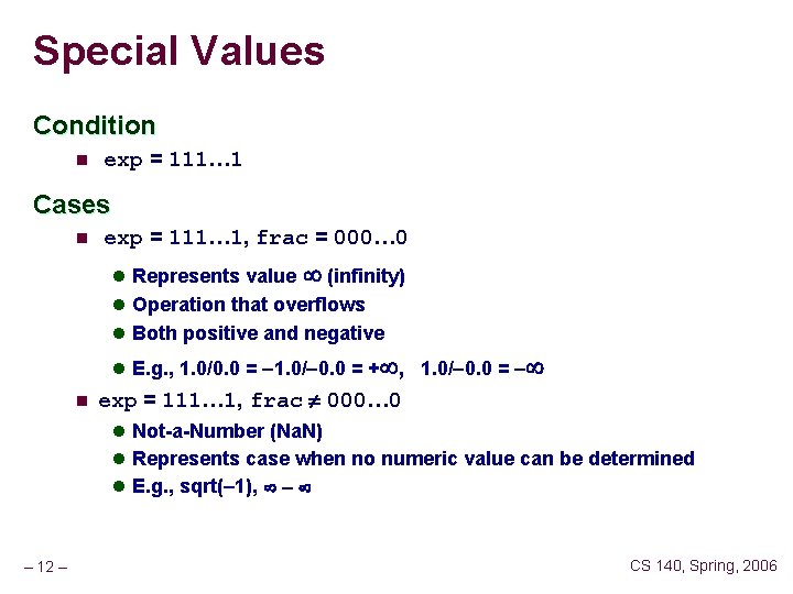 Special Values Condition n exp = 111… 1 Cases n exp = 111… 1,