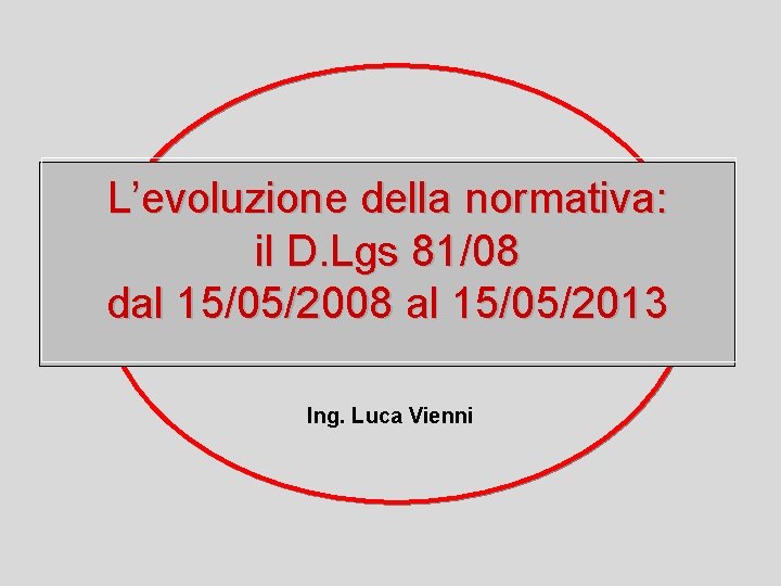 L’evoluzione della normativa: il D. Lgs 81/08 dal 15/05/2008 al 15/05/2013 Ing. Luca Vienni